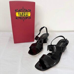 VTG 90s VANELI Berdine Black Patent Leather Sandals Size 10M Slingback Low Heel
